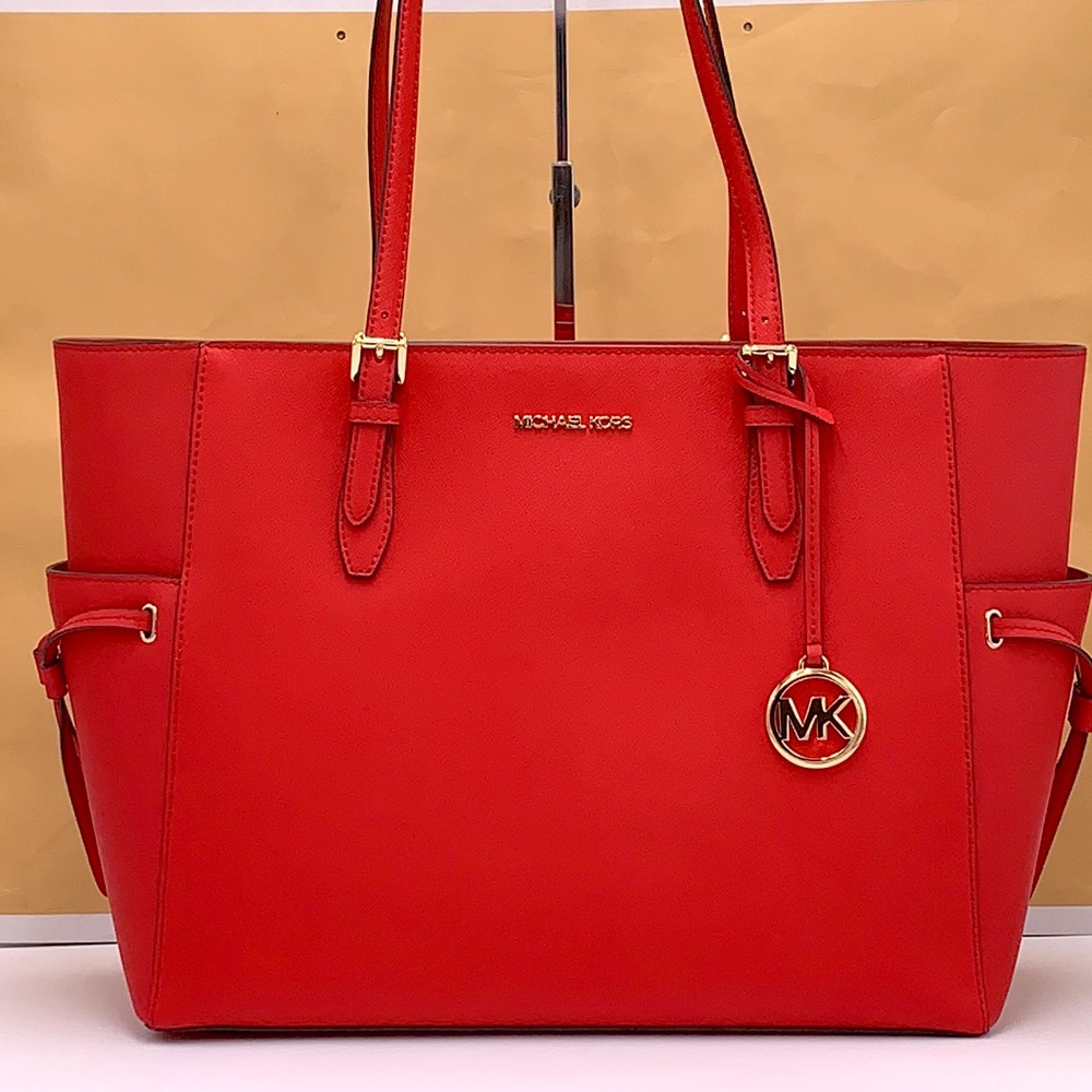 MICHAEL KORS GILLY LARGE DRAWSTRING TRAVEL TOTE BRIGHT RED COLOR - Picture 9 of 15